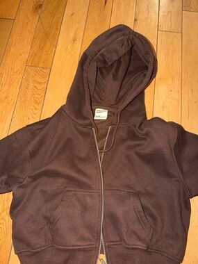 Cropped Brown Zip-Up Hoodie